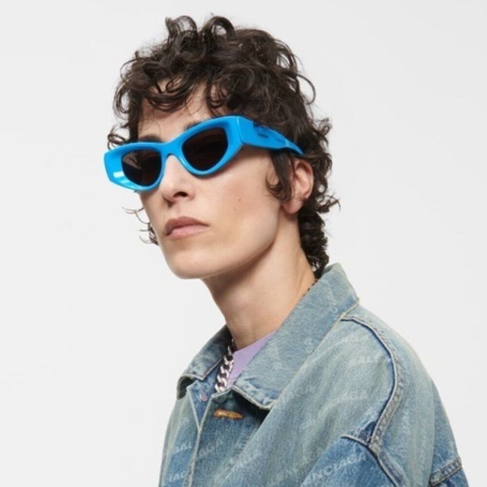 SALE! NEW Balenciaga BB0243S 004 Blue Grey Cat Eye Unisex Sunglasses